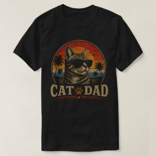 Cat Dad Vintage Retro Sunset Tropical Beach T-Shirt