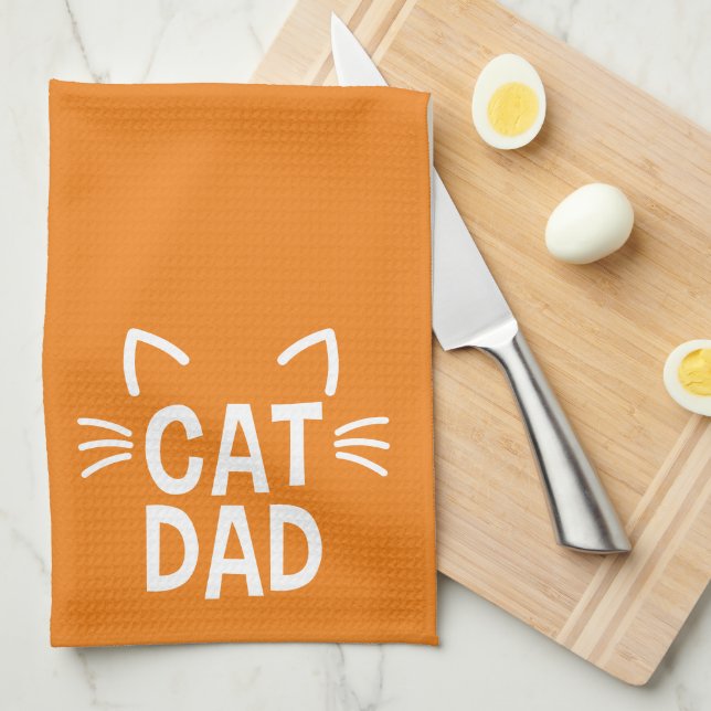 Cat Dad With Ears & Whiskers Tea Towel (Quarter Fold)