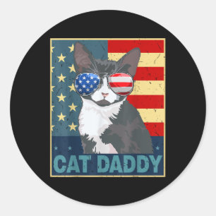Cat Daddy American Flag 4th July Father Day Funny  Classic Round Sticker