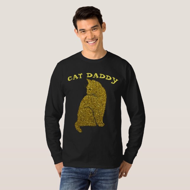 CAT DADDY FAUX GOLD GLITTER BLACK T-SHIRTS (Front Full)