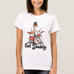 Cat Daddy Musician Drummer   Tabby Cats Art Lover T-Shirt