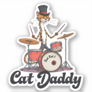 Cat Daddy Musician Drummer - Tabby Cats Lover Art