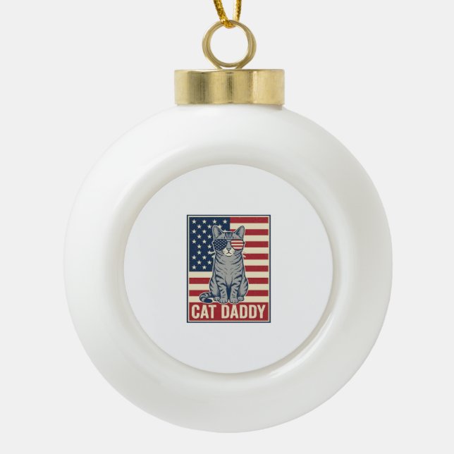 Cat Daddy Patriotic Cat Vector Design_1 Ceramic Ball Christmas Ornament (Front)