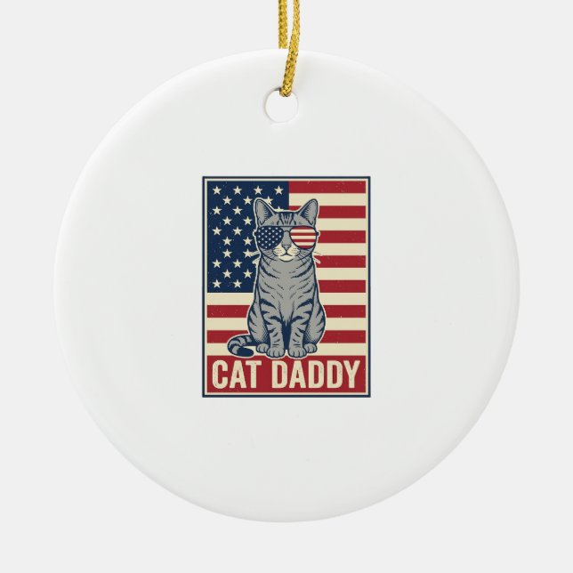 Cat Daddy Patriotic Cat Vector Design_1 Ceramic Tree Decoration (Front)