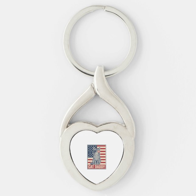 Cat Daddy Patriotic Cat Vector Design_1 Key Ring (Front)