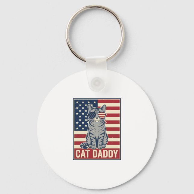 Cat Daddy Patriotic Cat Vector Design_1 Key Ring (Front)