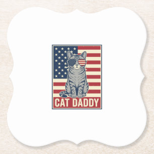 Cat Daddy Patriotic Cat Vector Design_1 Paper Coaster