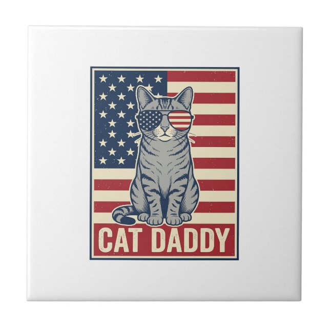 Cat Daddy Patriotic Cat Vector Design_1 Tile (Front)