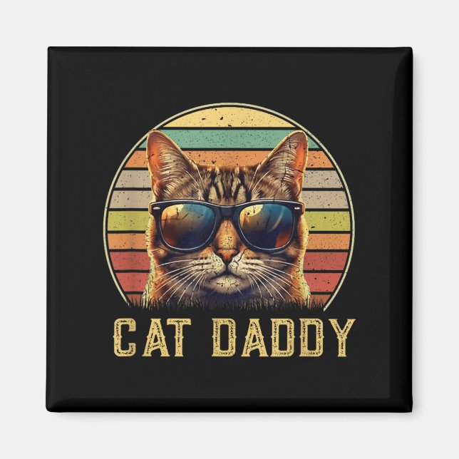 Cat Daddy Retro 70s 80s Black Cat Men Funny Cat Magnet (Front)