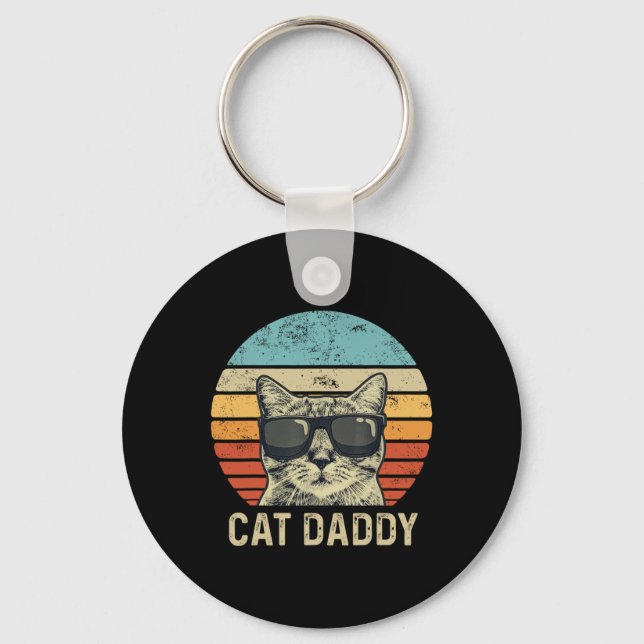 Cat Daddy Retro Cat Sungles Cool Cat Dad Gift Fath Key Ring (Front)