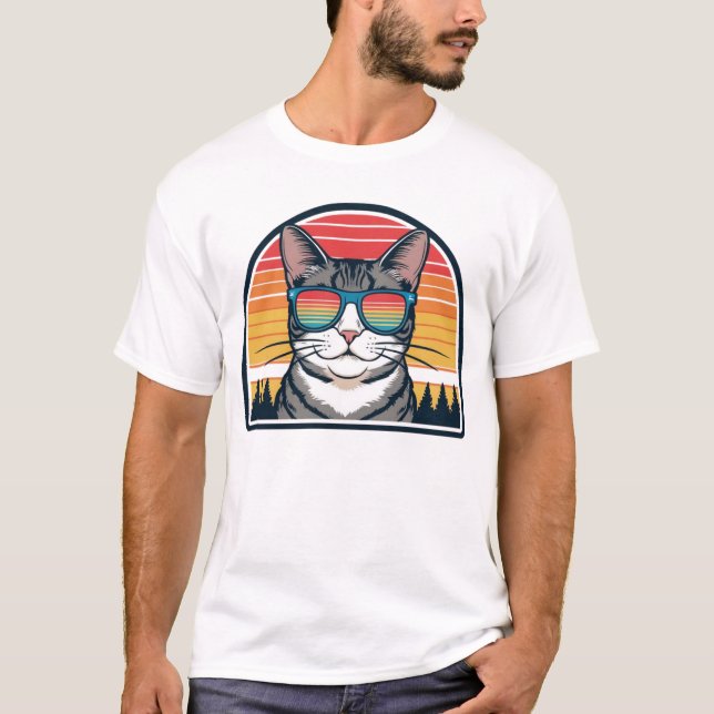 Cat Daddy Sunglasses Sunset Retro Fur Dad Papa  T-Shirt (Front)