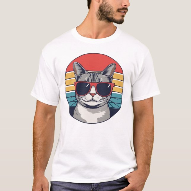 Cat Daddy Sunglasses Sunset Retro Fur Dad Papa  T-Shirt (Front)