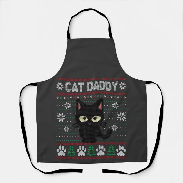 Cat Daddy Ugly Christmas Sweater Pajama Kitty Cat  Apron (Front)