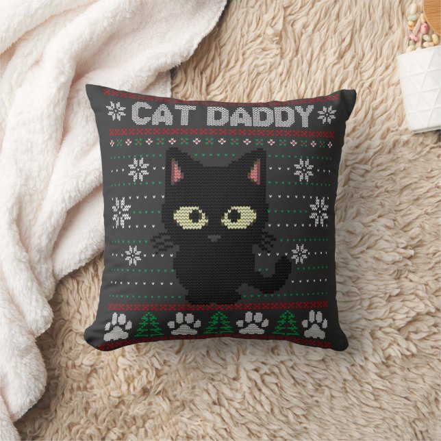Cat Daddy Ugly Christmas Sweater Pajama Kitty Cat  Cushion (Blanket)