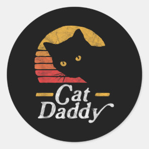 Cat Daddy Vintage Eighties Style Cat Retro Distres Classic Round Sticker