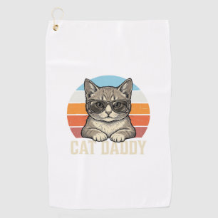 Cat Daddy Vintage Sunset Cool Cat Shirt Design_1 Golf Towel