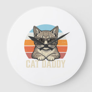Cat Daddy Vintage Sunset Cool Cat Shirt Design_1 Large Clock