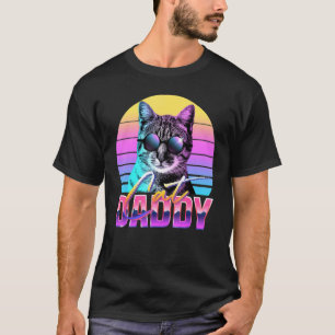 Cat Daddy With Eye Glass 80's Retro Colours Style T-Shirt