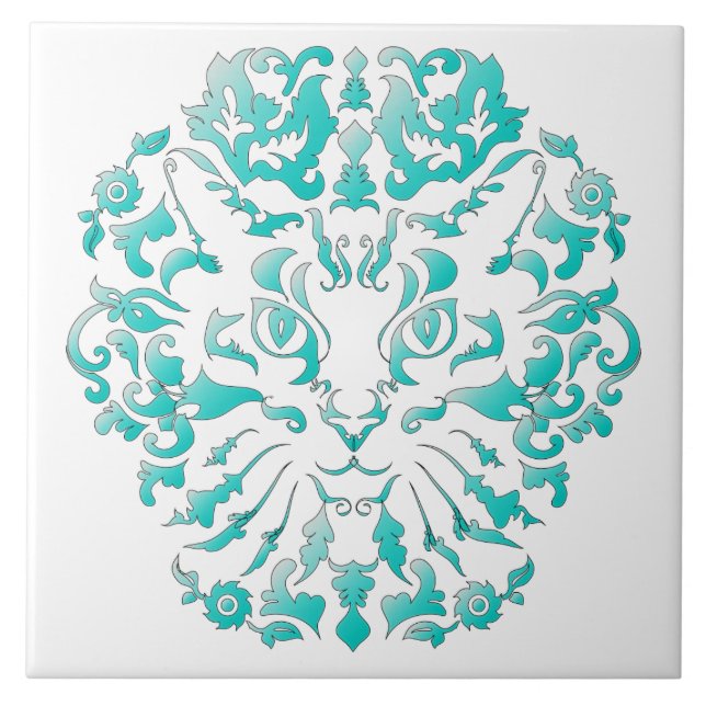 Cat Damask Ceramic Tile (Front)