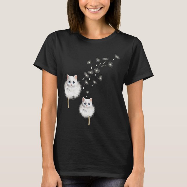 Cat Dandelion Flower Funny Cat  T-Shirt (Front)