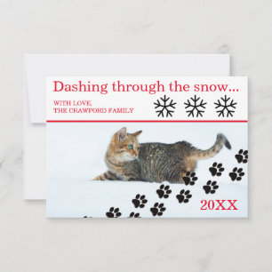 Cat Dashing Through the Snow - 3x5 Christmas Card