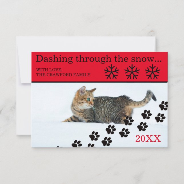 Cat Dashing Through the Snow - 3x5 Christmas Card (Front)