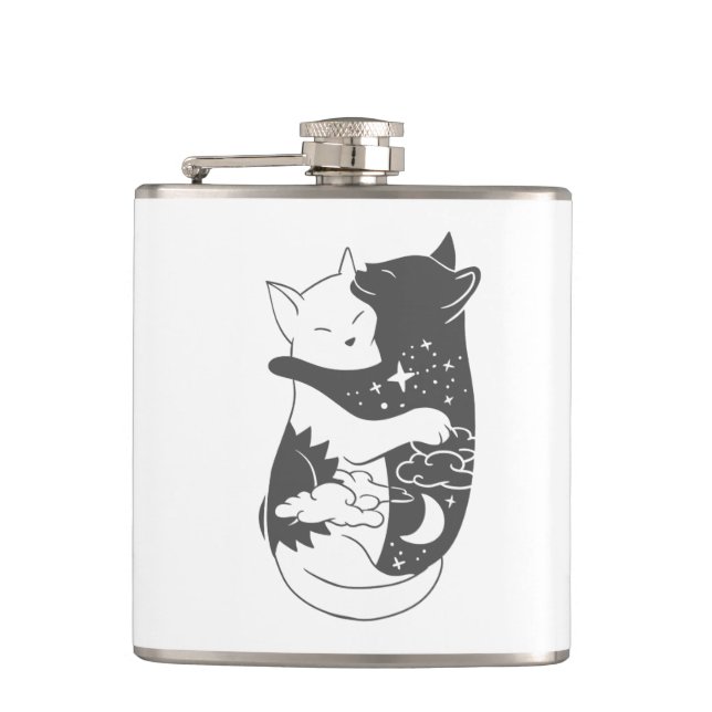 Cat day cat night illustration - Choose background Hip Flask (Front)