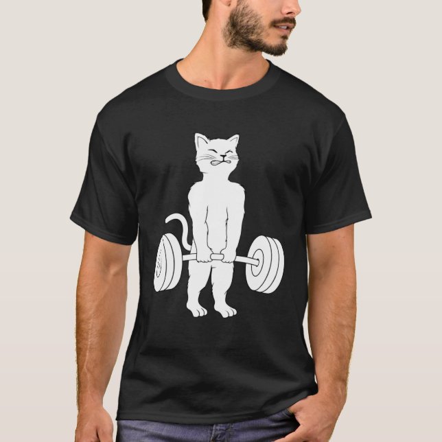 Cat Deadlif Powerlifting Kitty Weightlifting Cat T-Shirt (Front)