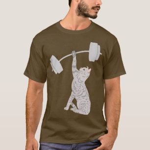 Cat Deadlifting Funny Fitness Gym Lover Cat BarBel T-Shirt