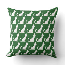 Cat Design Green Throw Pillow