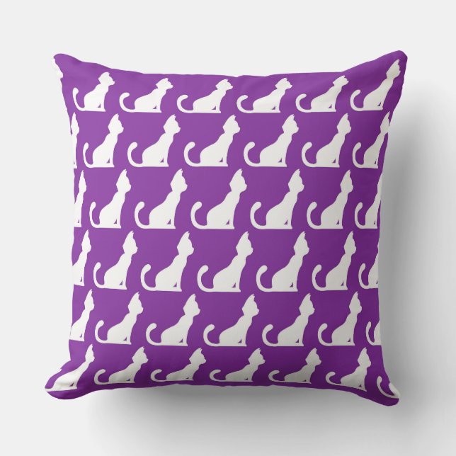 Cat Design Purple Throw Pillow (Front)