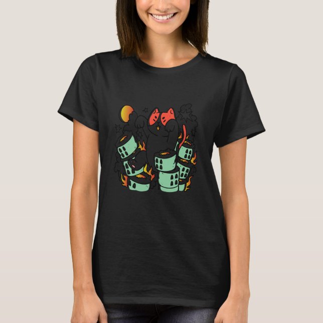 Cat destroys houses buildings T-Shirt (Front)