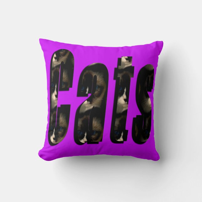 Cat Dimensional Logo, Magenta Throw Cushion. Cushion (Front)