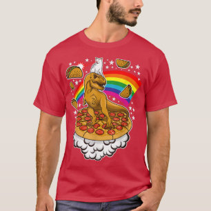 Cat Dinosaur Pizza Tacos Rainbow Cosmic Foodie Fel T-Shirt