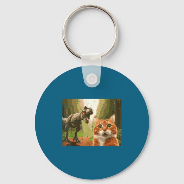 Cat Dinosaur Trex Selfie Funny Meme Humor Boys Gir Key Ring (Front)