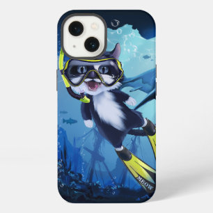 Cat diver and shark that smiles iPhone 13 case