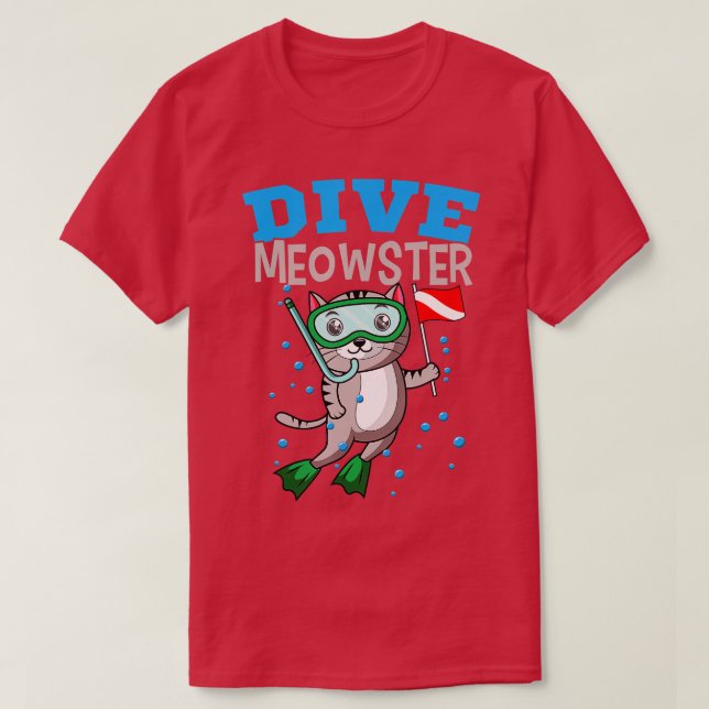 Cat Diver Meowster Scuba Diving Down Flag Underwat T-Shirt (Design Front)