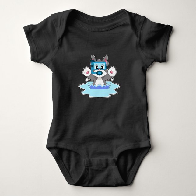 Cat Diver Snorkel Diving Baby Bodysuit (Front)