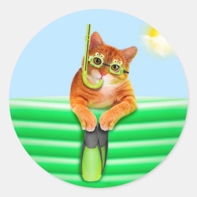 Cat diver with mask and snorkel classic round sticker (Front)