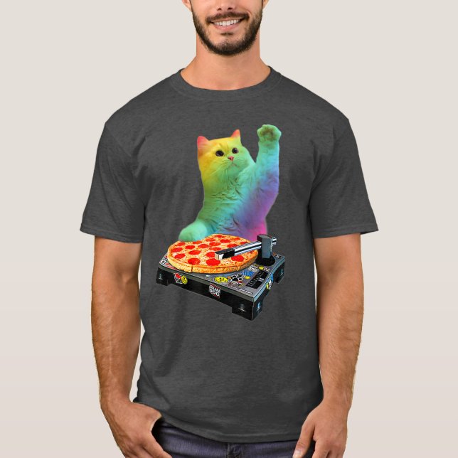 Cat DJ Cat Pizza Cat Pizza Cat DJ Tops Funny Cat (Front)