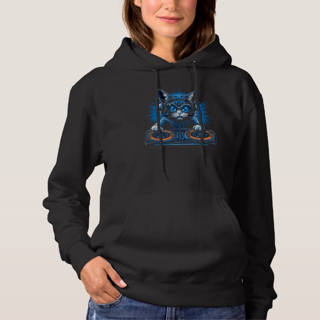 Cat DJ Dance Party Kitty Music Vibes Hoodie (Front)