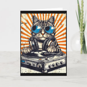 Cat Dj Headphone Turntable Vintage Music Edm Men W Card