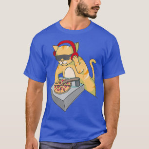 Cat DJ Pizza Cool Kitty Disc Jockey Funny Music T-Shirt