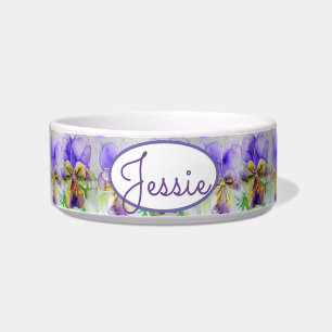 Cat Dog Floral Pastel Viola Violas Purple Pet Name Bowl