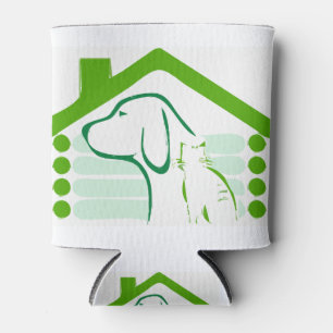 Cat Dog Green House Roof Rough Can Cooler