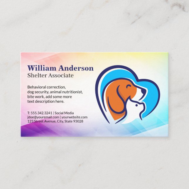 Cat Dog Heart Logo | Animal Services Business Card (Front)