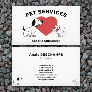 Cat, Dog & Heart - Pet Services Business Card