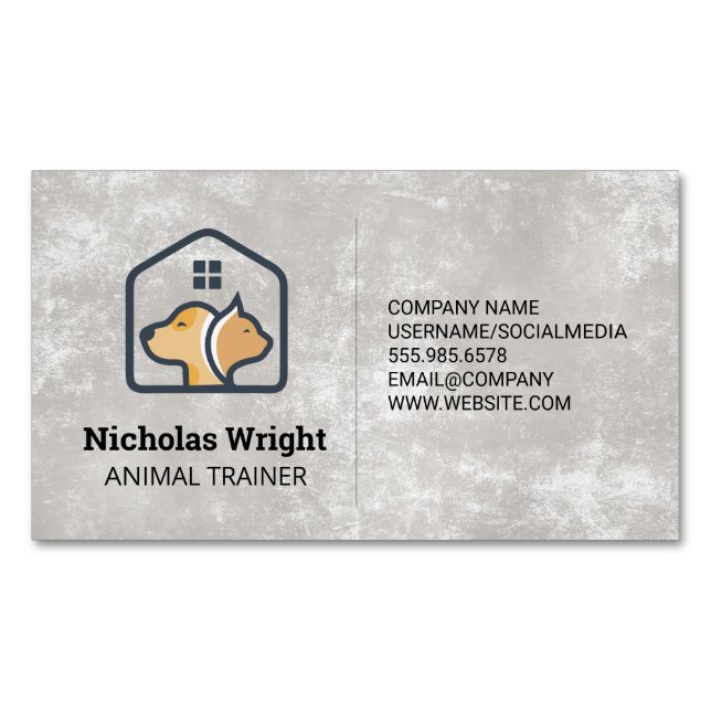 Cat Dog Home | Animals Shelter Services Magnetic Business Card (Front)