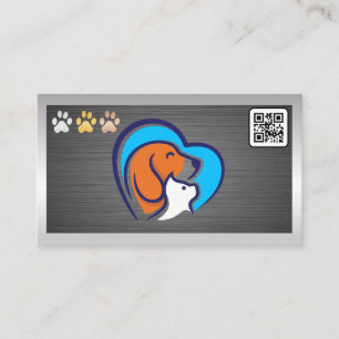 Cat Dog Logo Paws   QR code  Business Card