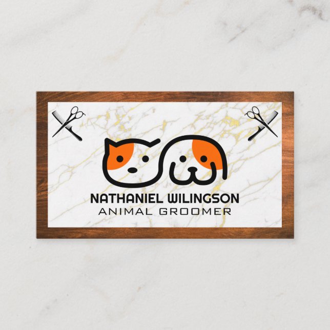 Cat Dog Logo | Pet Grooming Tools Business Card (Front)
